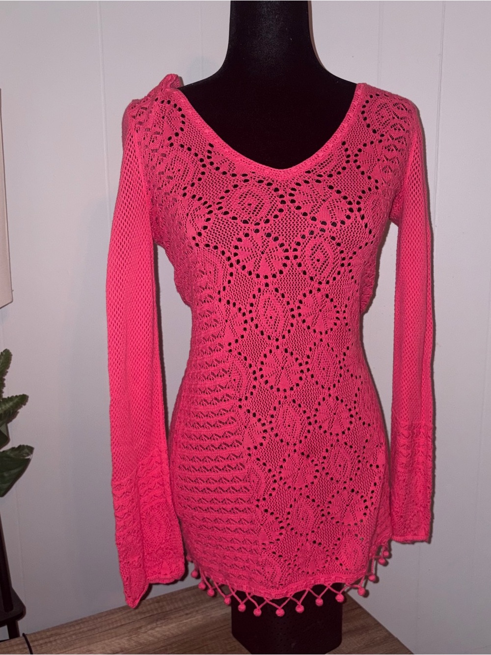 Lilly Pulitzer Athena Crochet Sweater Tunic sz S Pink Cotton